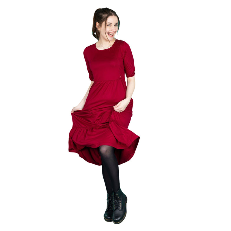 Burgundy Midi Breastfeeding Dress - Stylish Mum