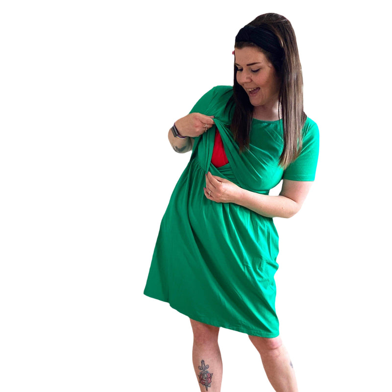 Gemma Green Breastfeeding Skater Dress - Stylish Mum