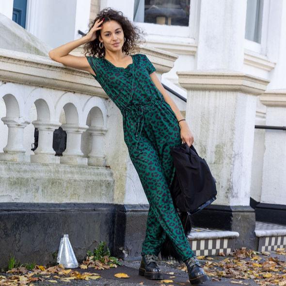 Grace Green Leopard Breastfeeding Jumpsuit - Stylish Mum