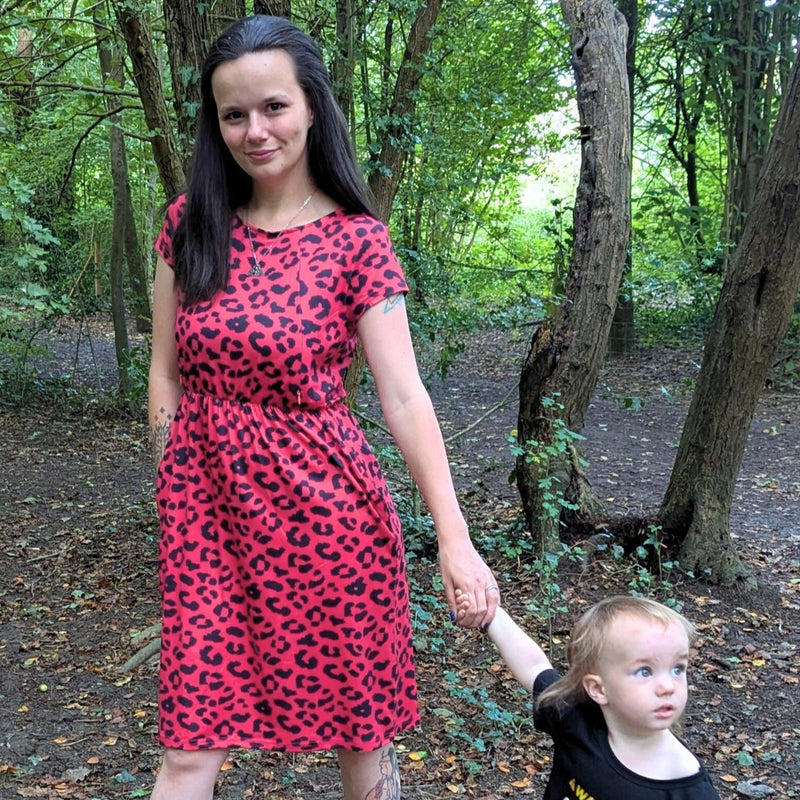 Red Leopard Breastfeeding Dress Nursing Dress Stylish Mum