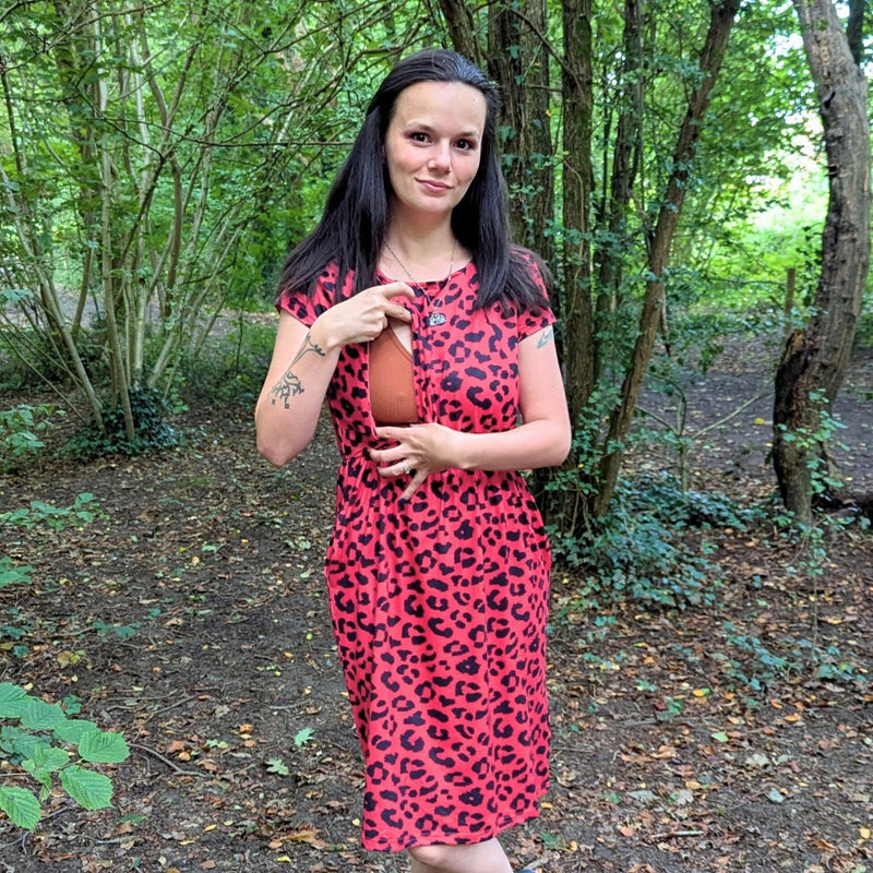 Red Leopard Print Breastfeeding Dress - Stylish Mum